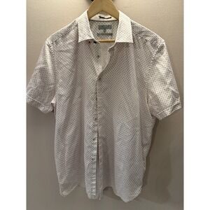 Ted Baker Mens Short Sleeve Button Down Linen Blend Shirt Front Pocket Size 6